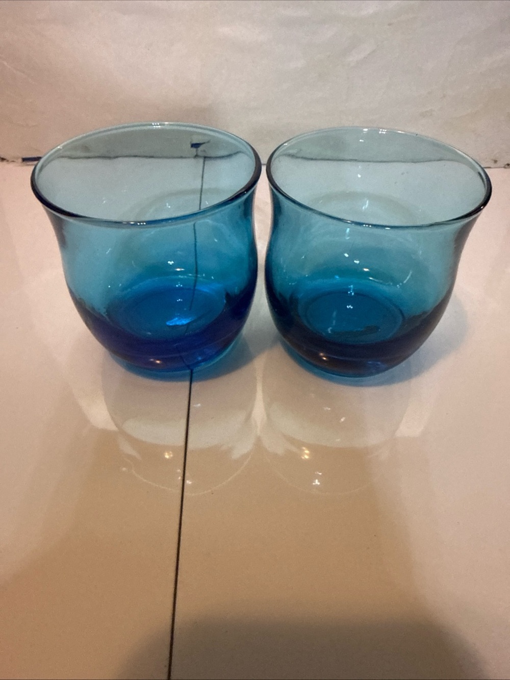 Vintage Cobalt Blue Turquoise Low Ball Cocktail Glasses Lot of 2